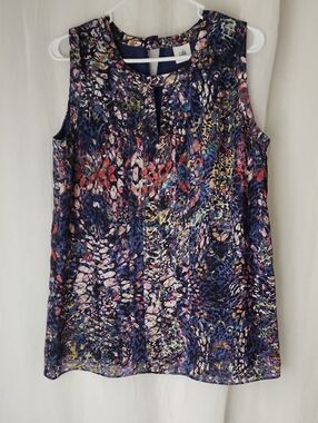 CAbi Multicolor Navy Floral-Print Sleeveless Tank